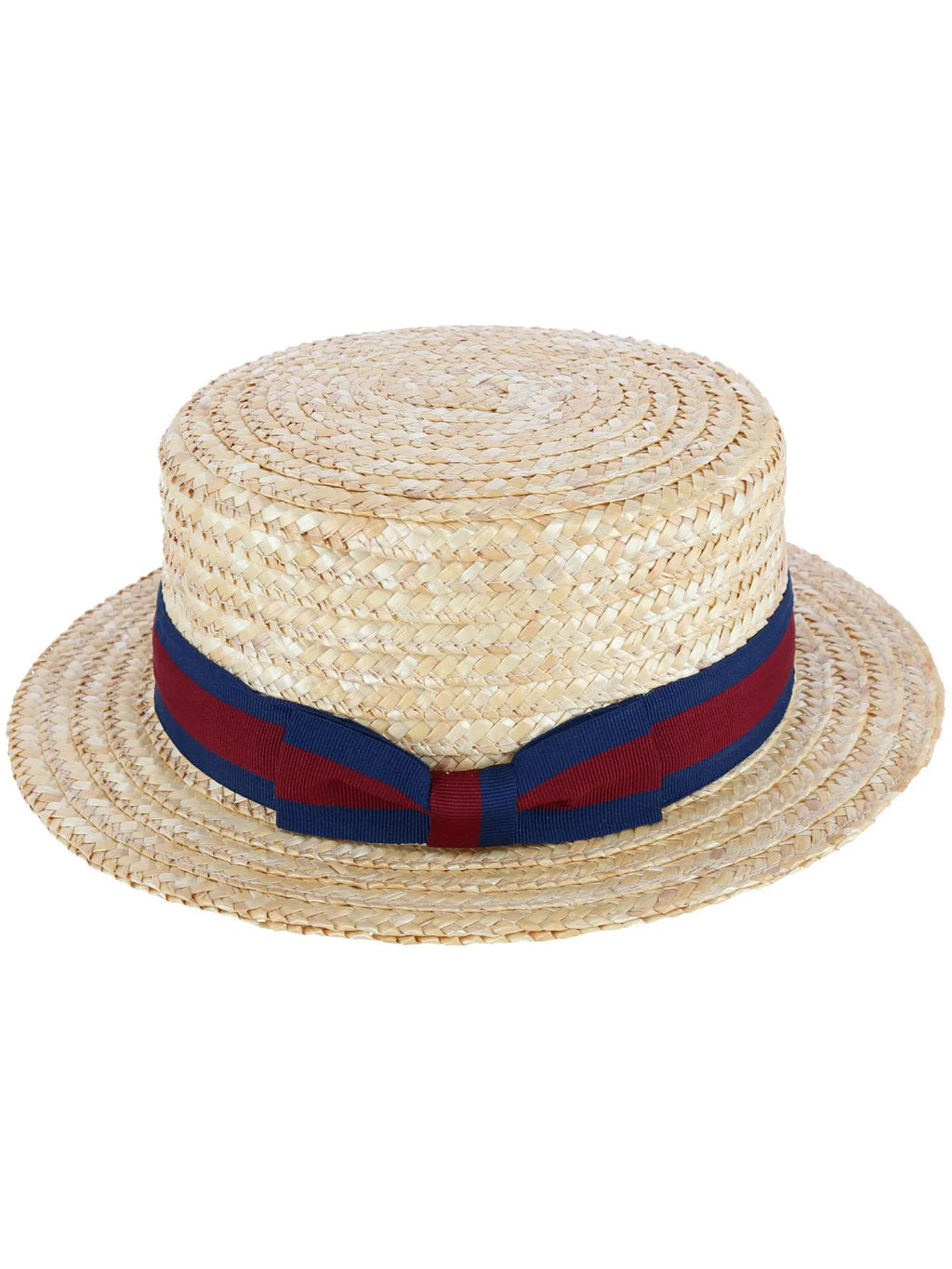 Straw Boater Hat with Navy Band and Elastic Sweatband Z975