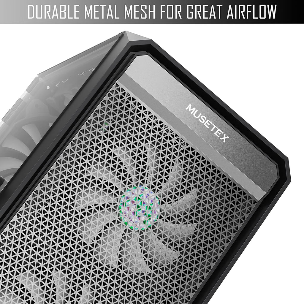 ATX PC Case with 6pcs ARGB Fans, Type-C Port, Mesh Front Panel, Tempered Glass Side Door K2067