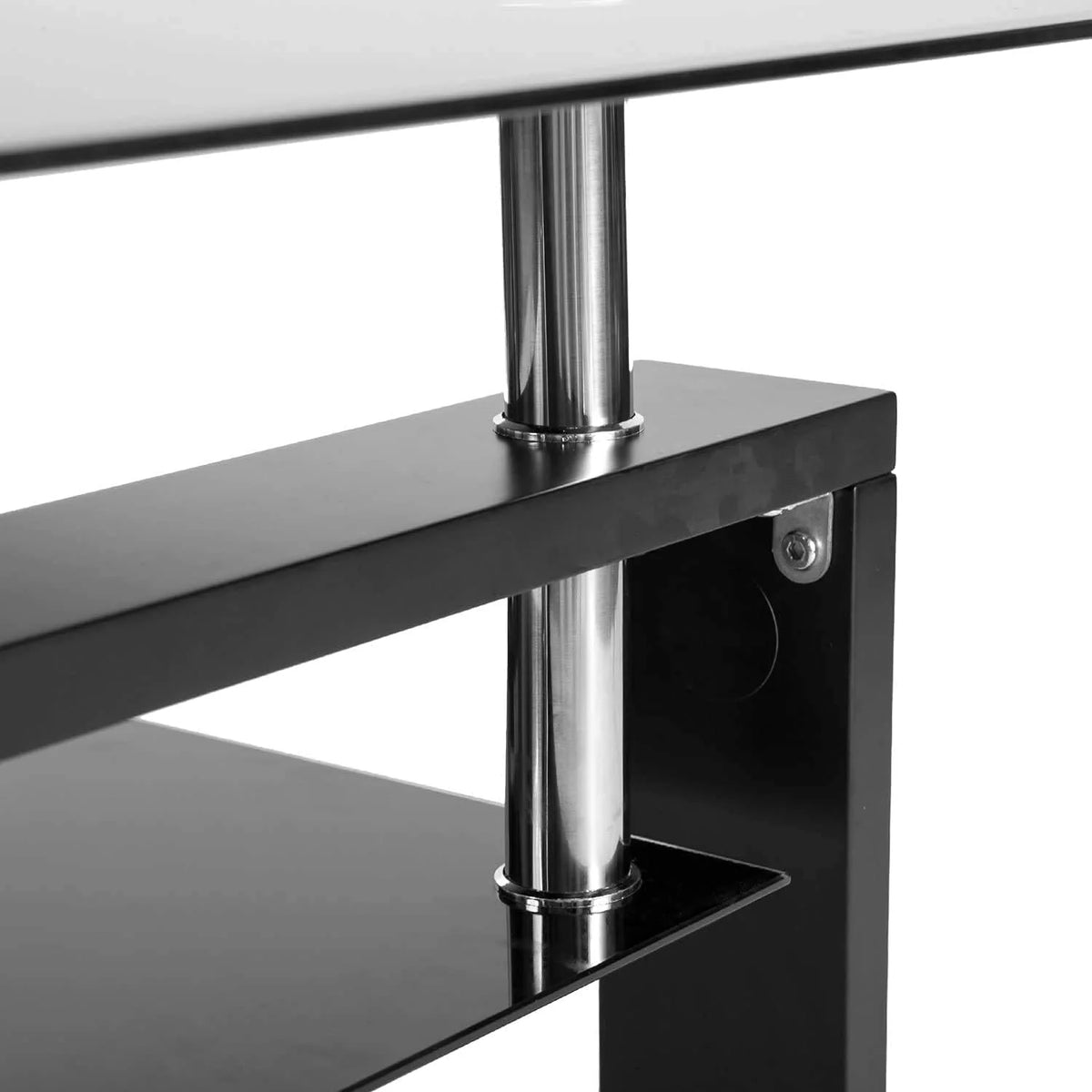 Rectangle Glass Coffee Table with Lower Storage Shelf 2-Tier U7995