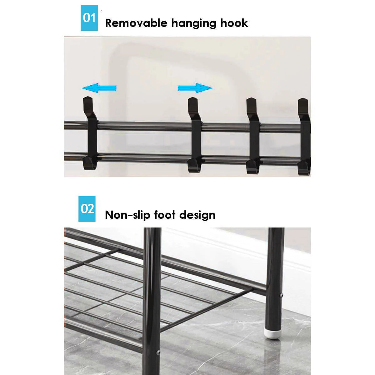 Black Hall Tree with Shoe Storage and 8 Hooks E39803