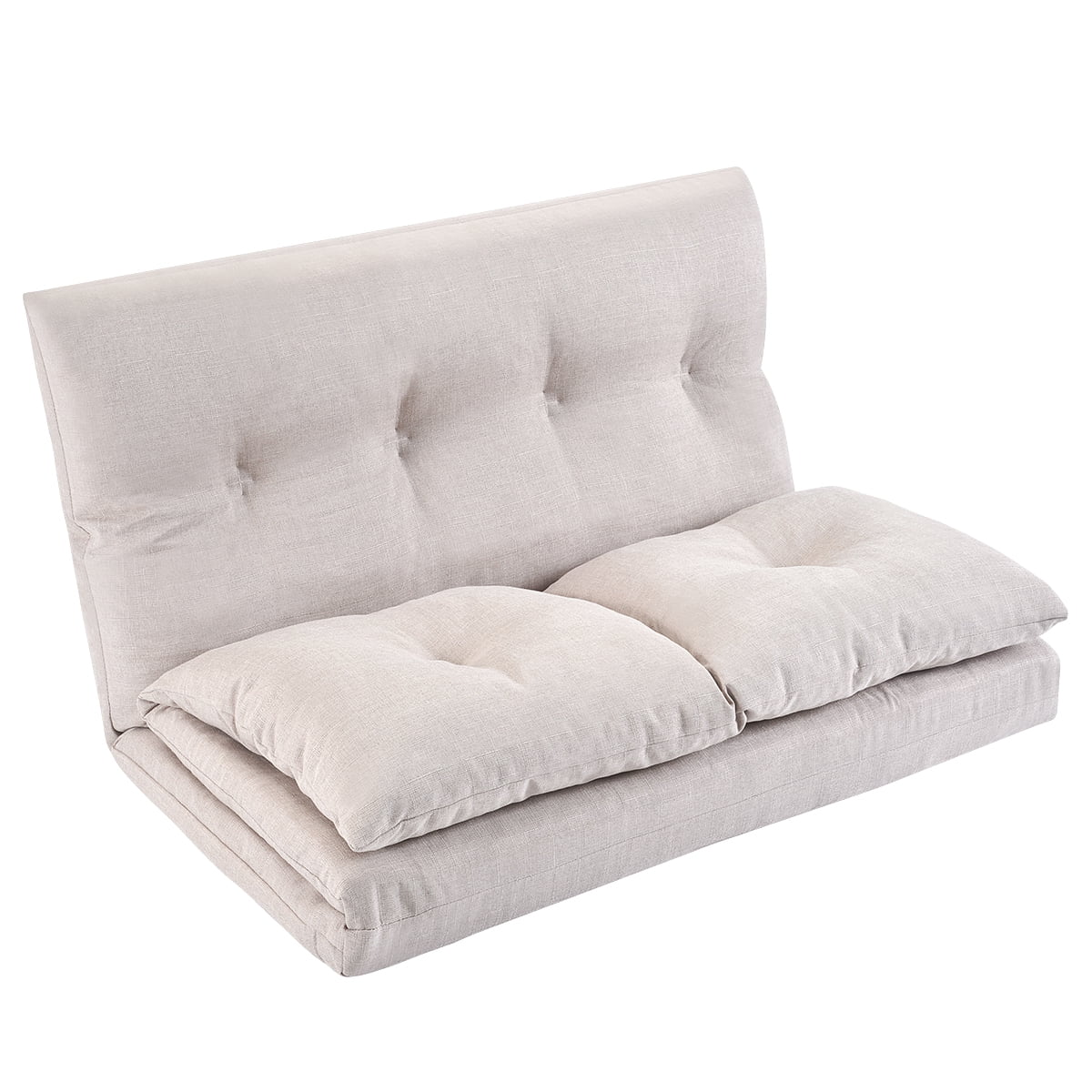 Foldable Double Chaise Lounge Floor Sofa Chair with Two Pillows F34293