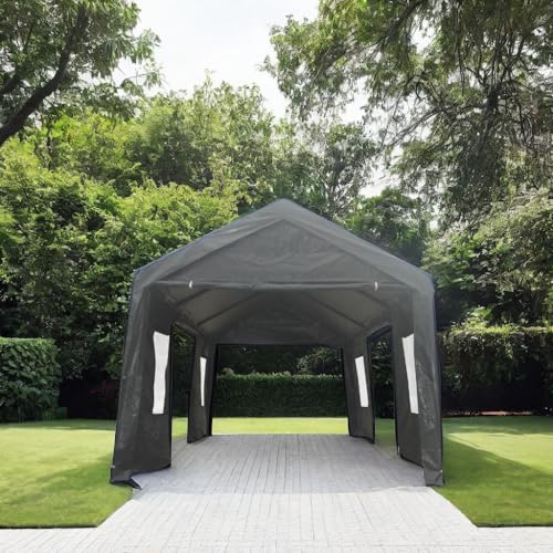 Grey Heavy Duty Portable Carport Canopy Tent with Sidewalls S593