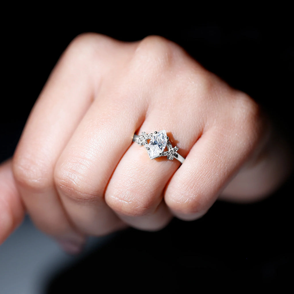 925 Sterling Silver Marquise Cut Moissanite Engagement Ring J7135