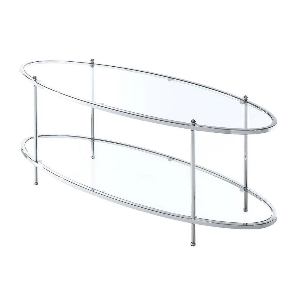 Oval Clear Glass and Chrome Metal Coffee Table J3940
