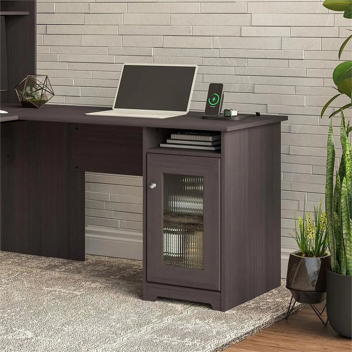 Heather Gray Engineered Wood Desk with Storage T270880