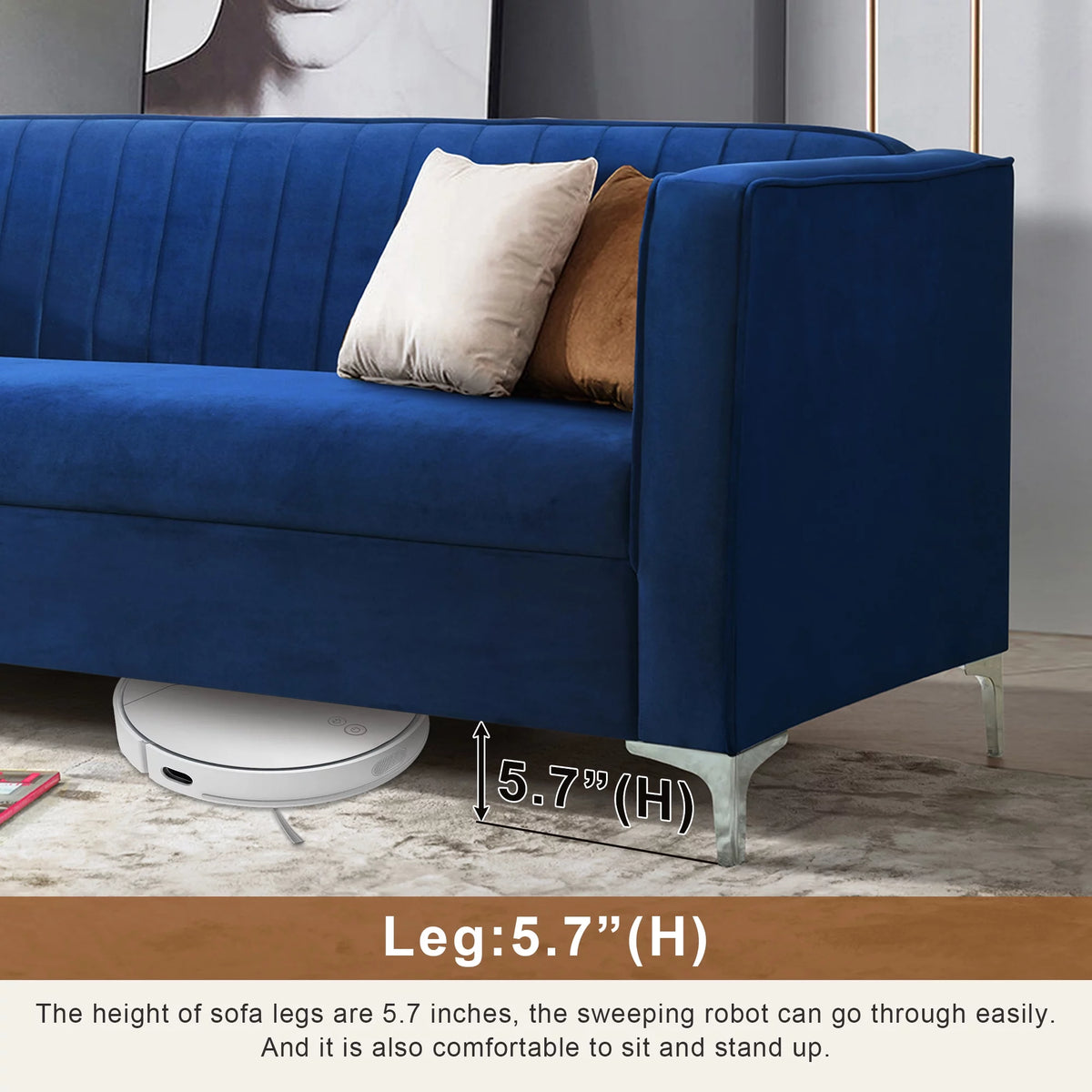 Blue Velvet Loveseat Sofa with Metal Legs Y90582