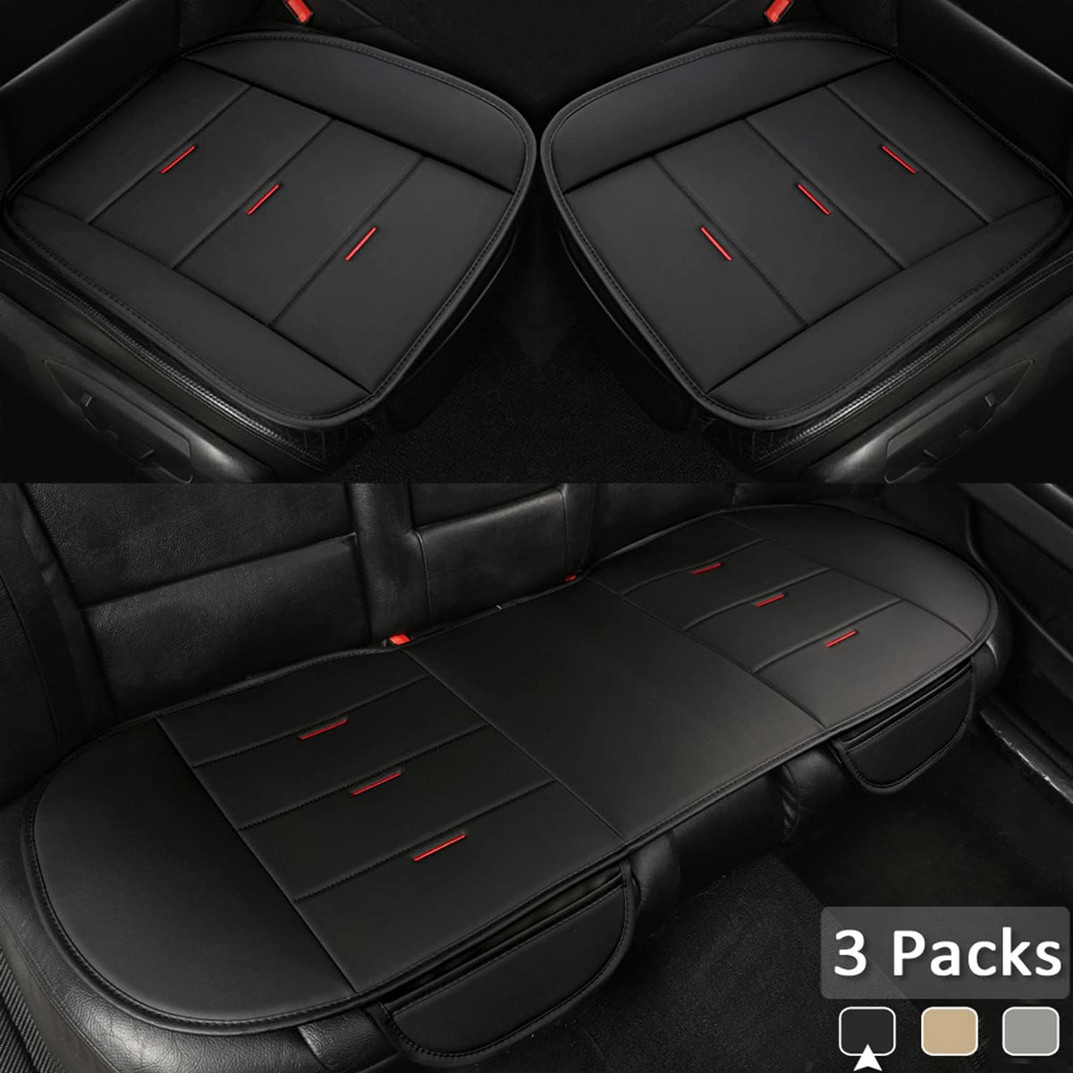 3 Packs Car Seat Covers Beige PU Leather Z753075