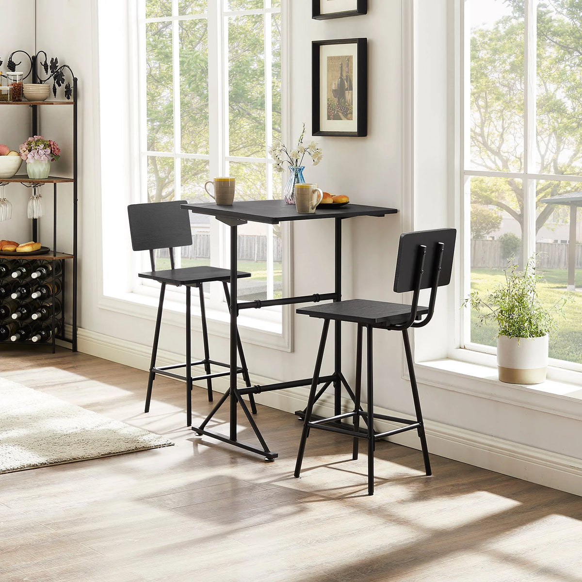 3-Piece Square Dining Table Set with 2 Stools R7546