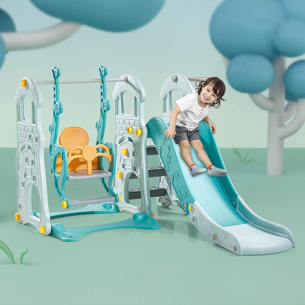 3 in 1 Toddler Slides and Swing Set with Basketball Hoop Kids Climber Playset Blue C506