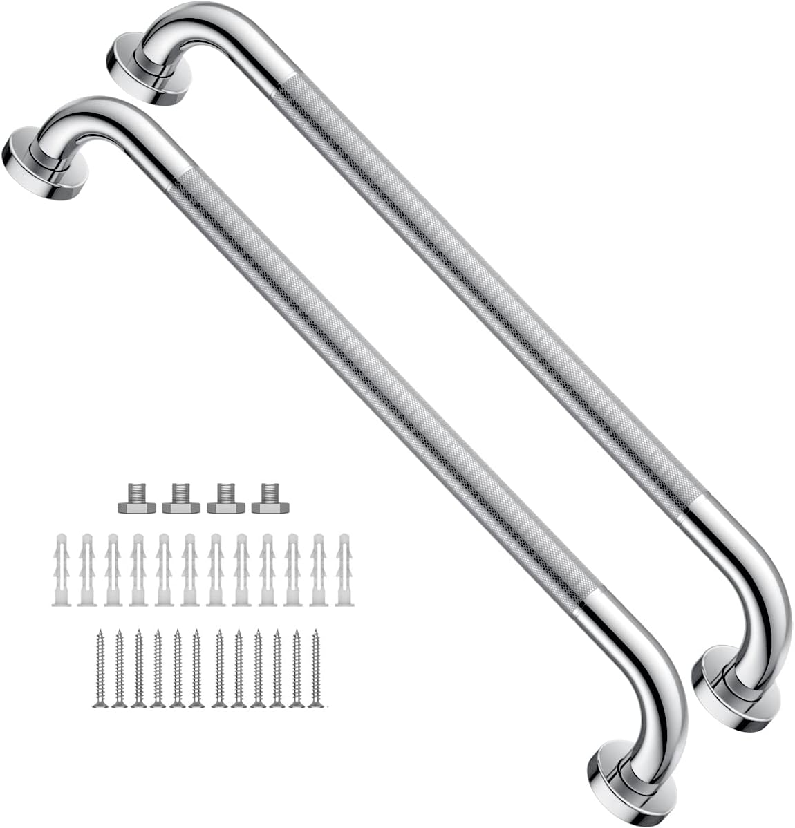 2 Pack 24 Inch Anti Slip Stainless Steel Bathroom Grab Bar with Knurled Handle E522