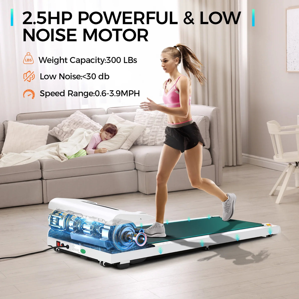 2.5HP Slim Compact Under Desk Treadmill with LED Display S70838