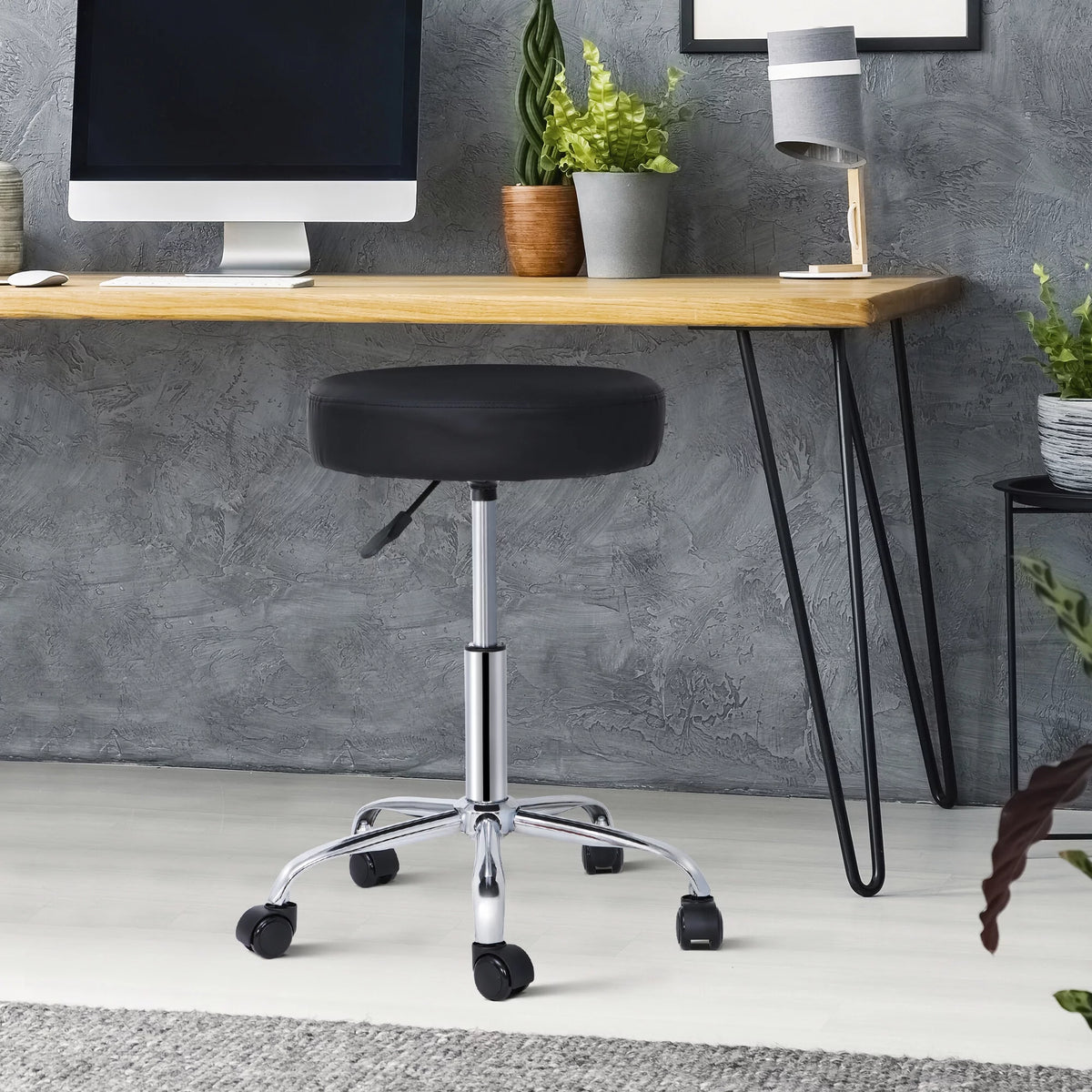 Adjustable Hydraulic Rolling Swivel Stool Black Q132932