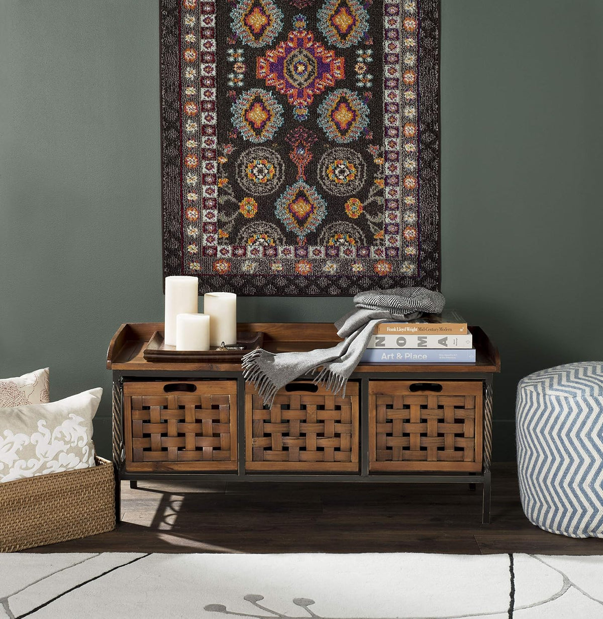 Brown Wooden Storage Bench P239721