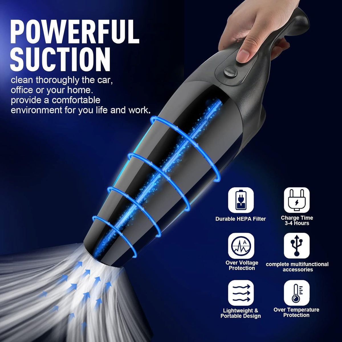 Black 7500Pa Portable Handheld Car Vacuum Pack of 2 L337