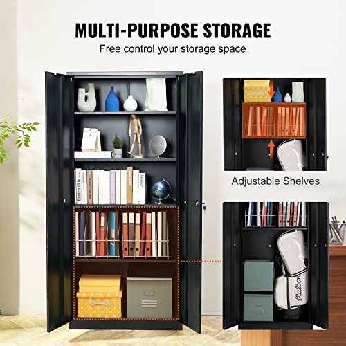 Black Metal Storage Cabinet with 2 Doors and 4 Adjustable Shelves O242