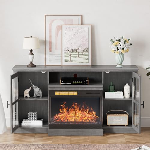Gray Glass Fireplace TV Stand C493587
