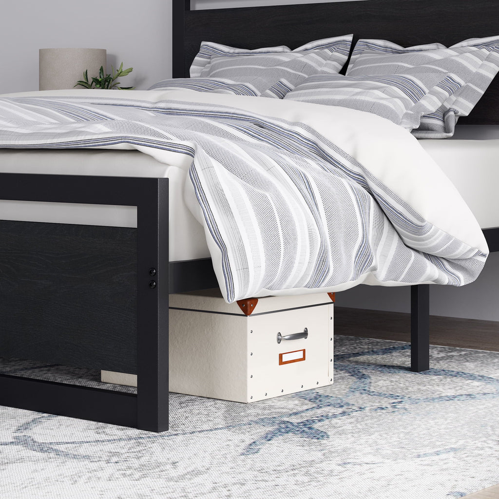 Queen Size Metal Platform Bed Frame with Wooden Headboard Footboard U2878
