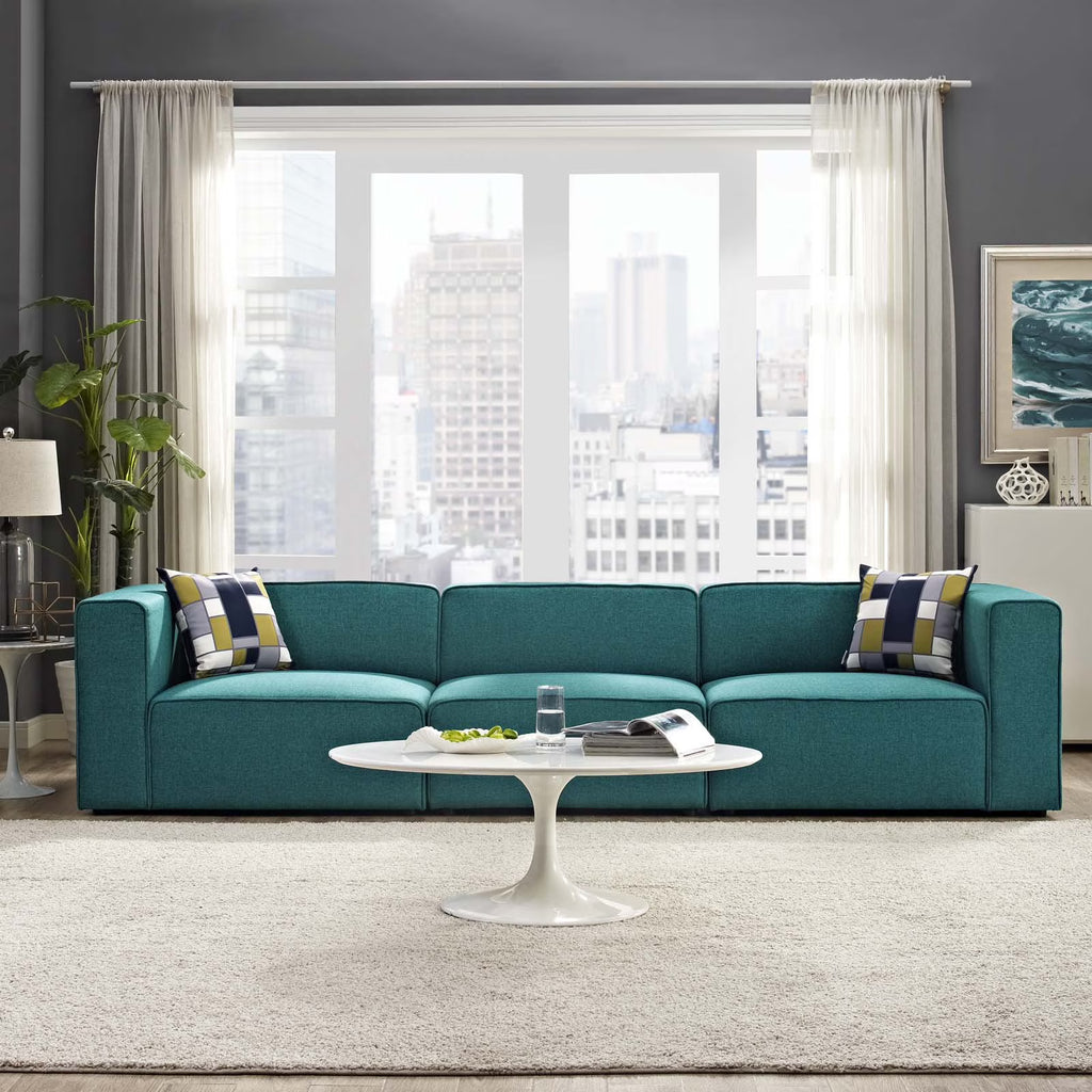 Teal 3 Piece Upholstered Fabric Sectional Sofa Set Z6745