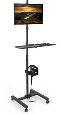 Black Rolling Computer Mobile Cart with Adjustable Monitor Mount and Keyboard Tray W71135