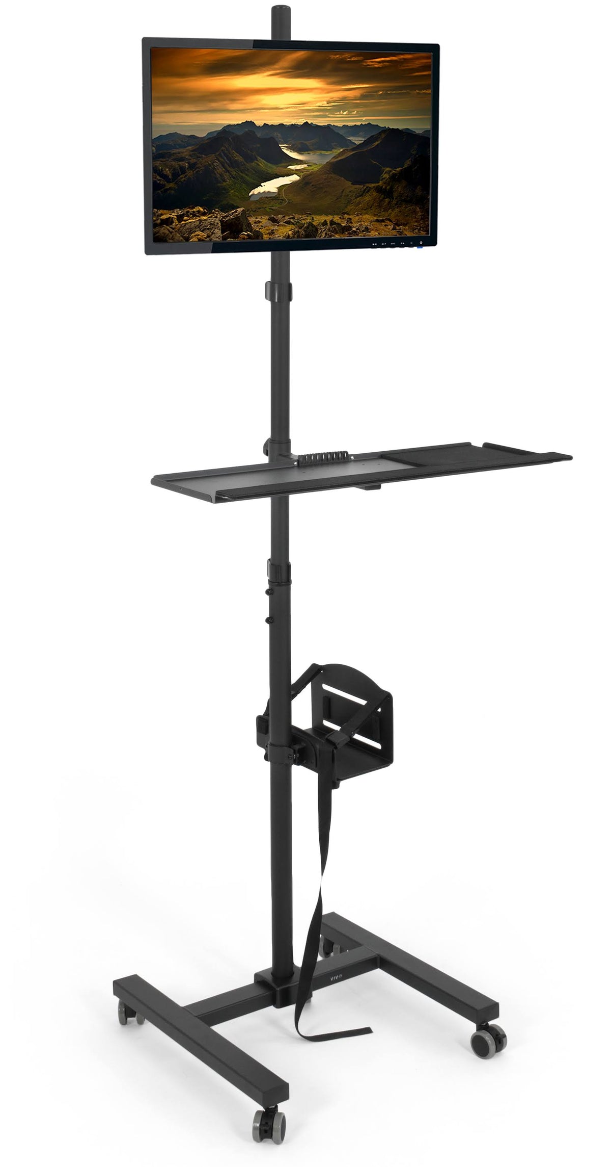 Black Rolling Computer Mobile Cart with Adjustable Monitor Mount and Keyboard Tray W71135