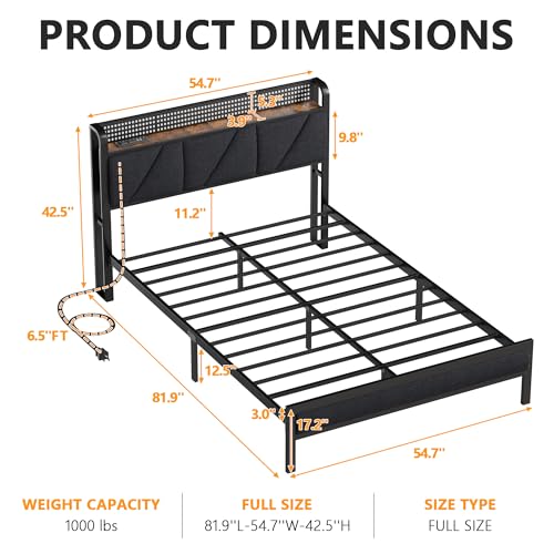 Full Bed Frame with LED Lights and Charging Station N504