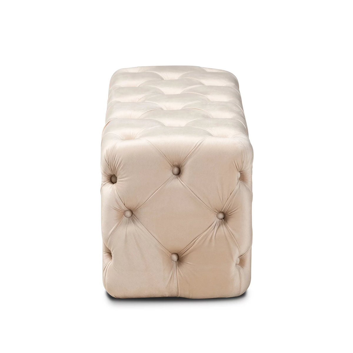 Beige Velvet Button Tufted Bench Ottoman R983