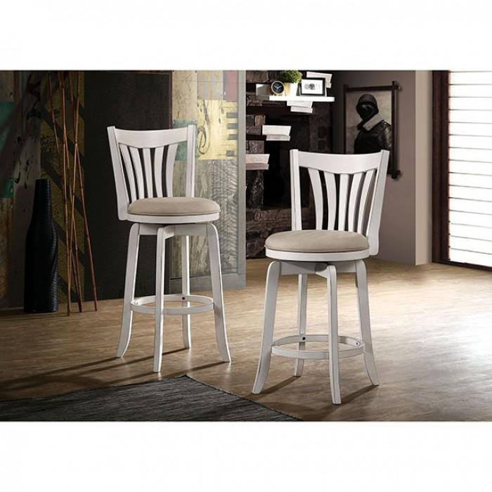 White Wood and Fabric Swivel Bar Height Stool B4993