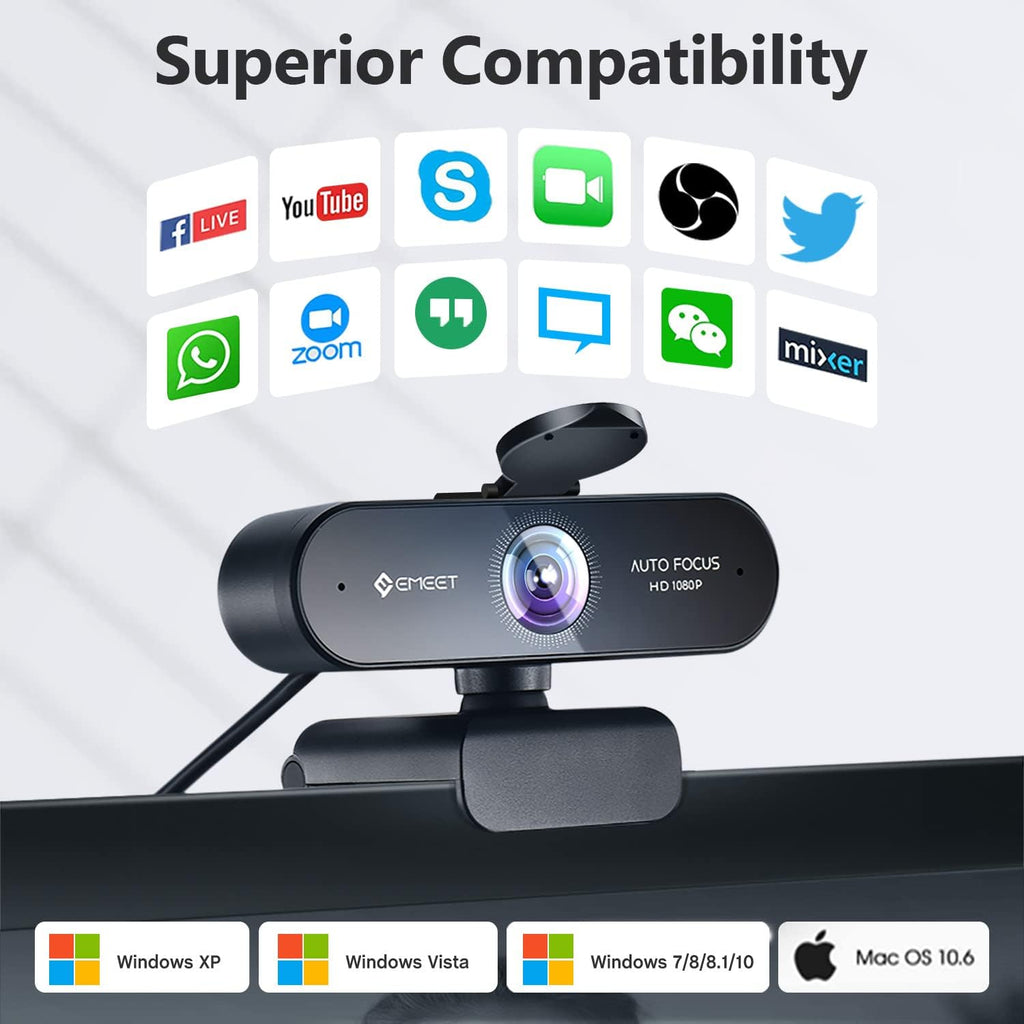 1080P Webcam with Microphone and Privacy Cover, Pack of 2 R729561