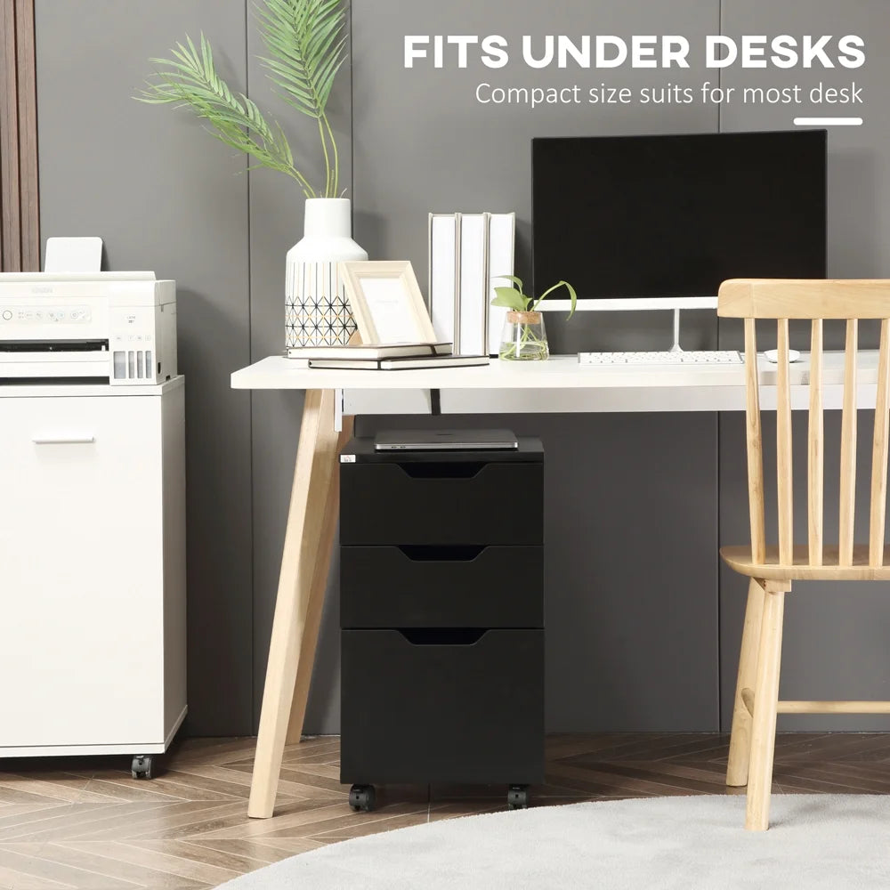 Black 3 Drawer Mobile File Cabinet K316