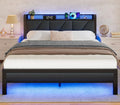 Full Bed Frame with LED Lights and Charging Station N504