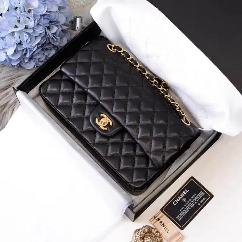 Black Medium Lambskin Leather Flap Bag A78672