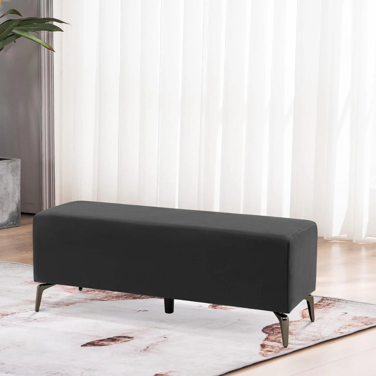 Black Faux Leather Waiting Room Bench S594091