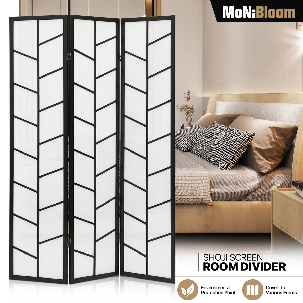Black 3 Panel Wood Folding Room Divider X751