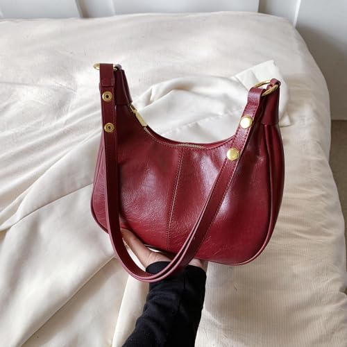 Small Hobo Bags Crescent Shaped Tote Handbag with Zipper Closure L363