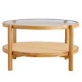 Round 2-Tier Glass Coffee Table with Solid Wood Legs N8785