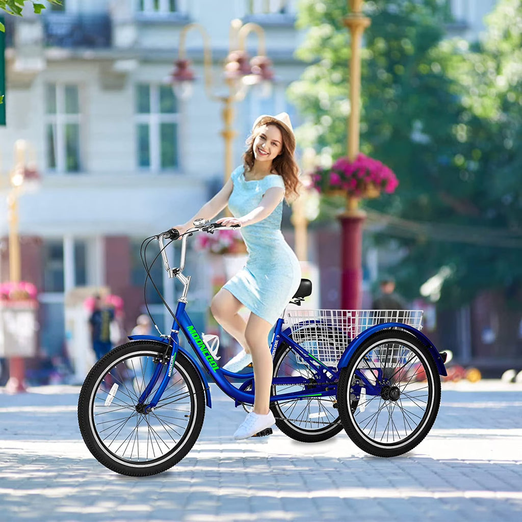 Blue Adult Tricycle 24" 7-Speed with Shopping Basket F8758