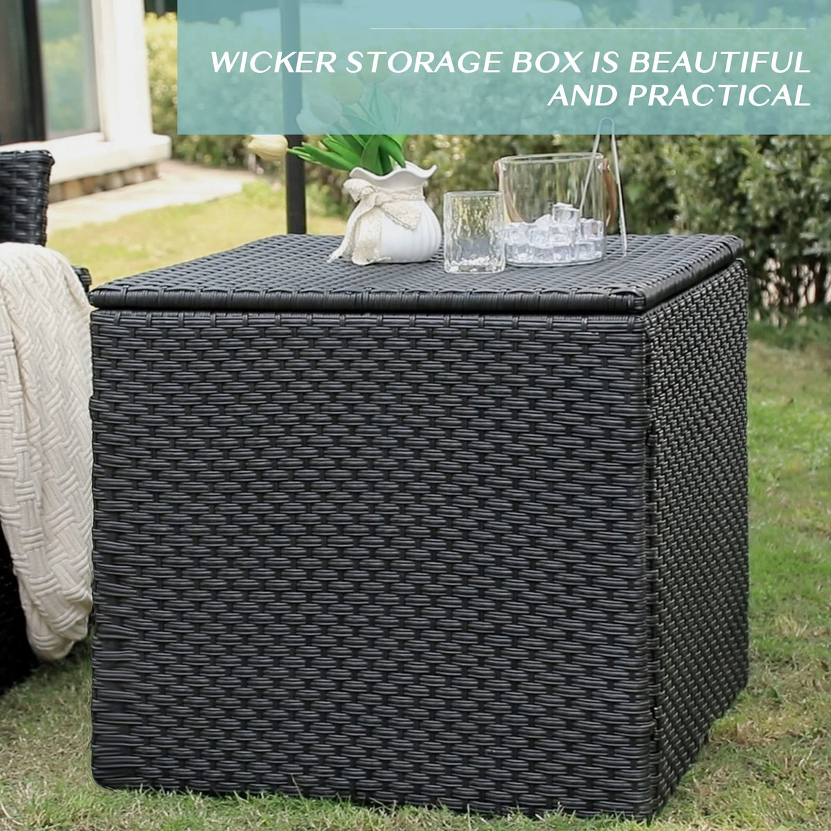 Blue 8 Pcs Wicker Patio Conversation Set with Coffee Table and Ottoman L359