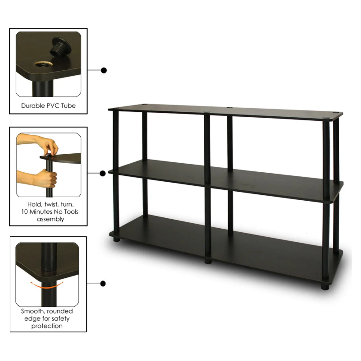 3-Tier Double Size Storage Display Rack in Black/Gray E103