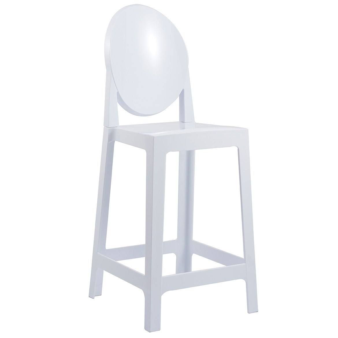 Set of 4 White Plastic Bar Stool Counter Height with Back W736
