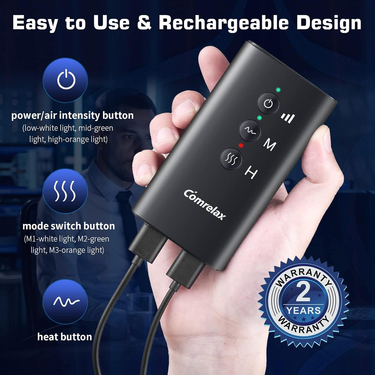 Portable Rechargeable Leg Massager with Heat Air Compression Y5242