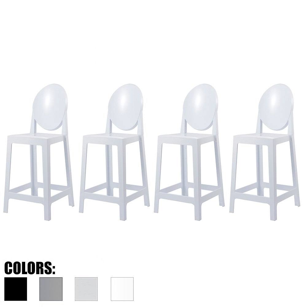 Set of 4 White Plastic Bar Stool Counter Height with Back W736