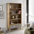 Brown and Gray Solid Wood Pine Bookcase with 2 Drawers R531345