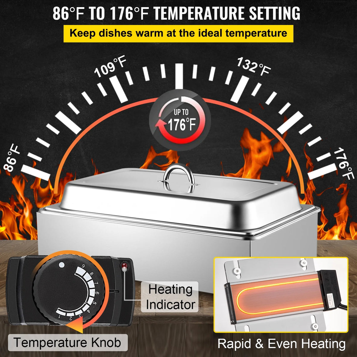 9.5 Quart Electric Stainless Steel Food Warmer with Lid E909280