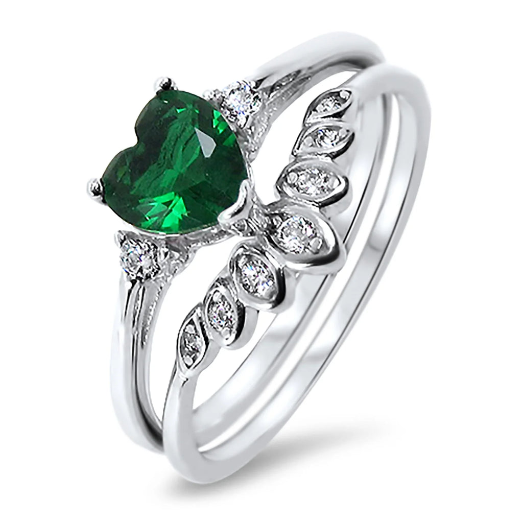 Sterling Silver Emerald Heart Shape CZ Ring Size 5 B2903