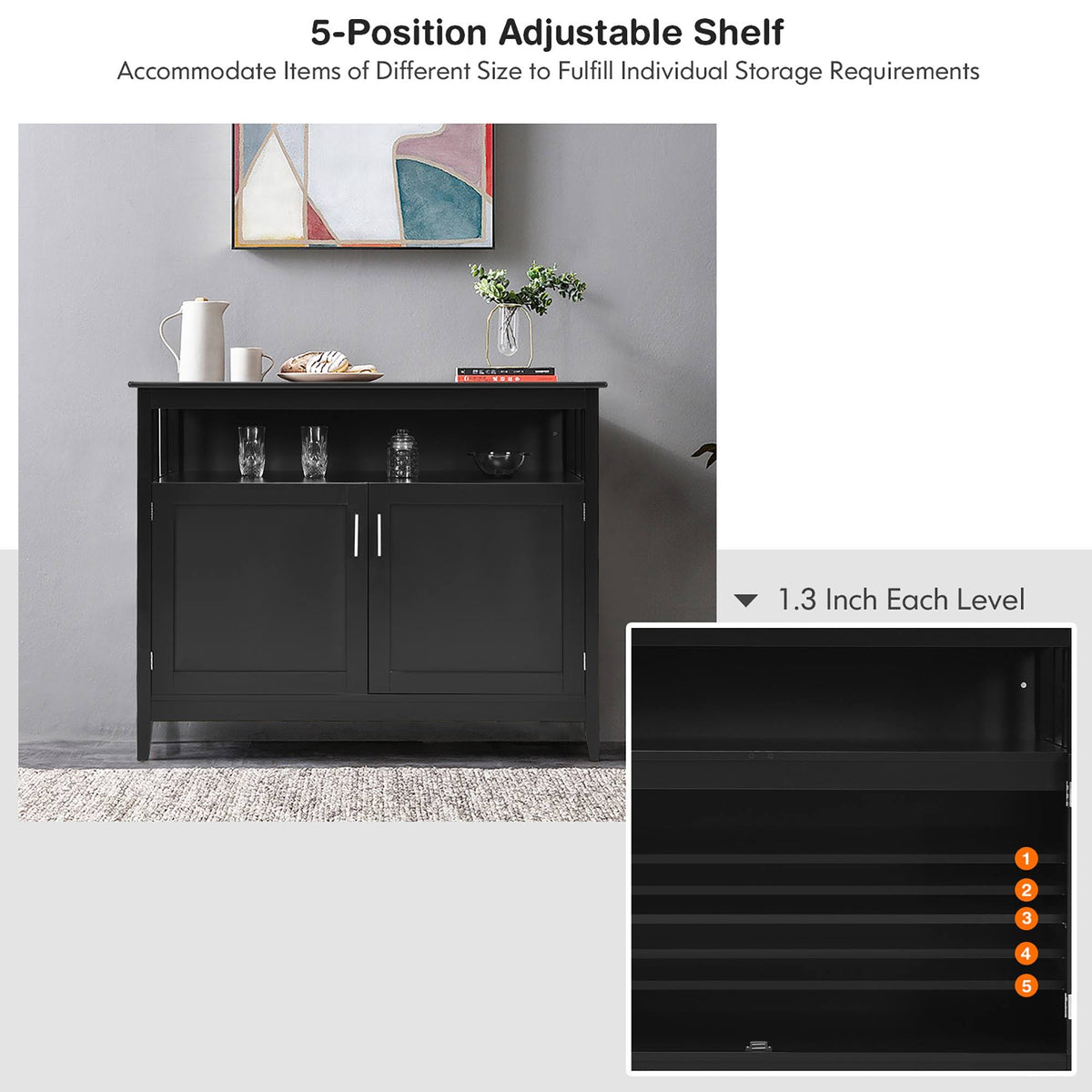 Black 2 Doors Kitchen Sideboard Cabinet N530