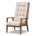 Walnut Brown Wood and Light Beige Fabric Upholstered S691