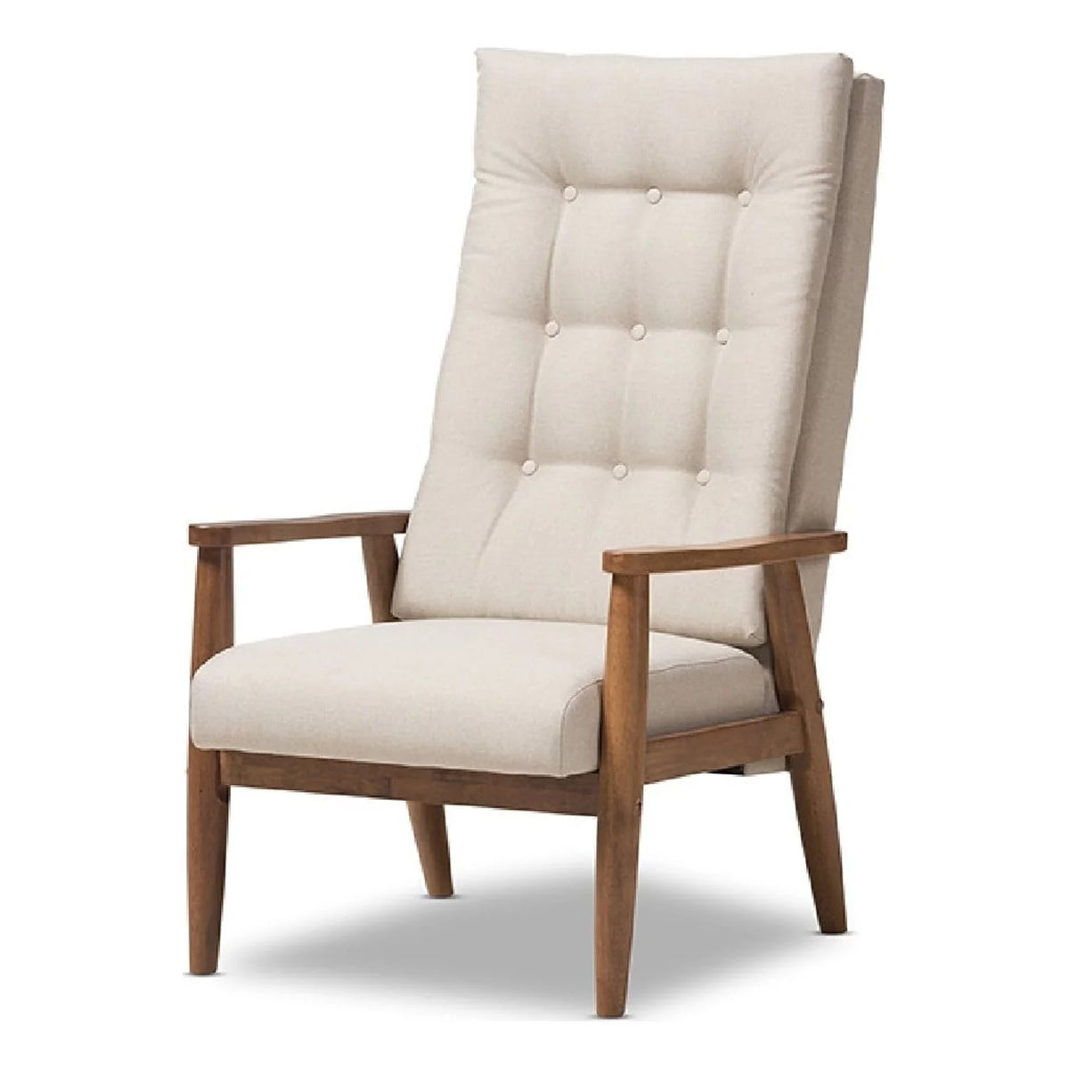 Walnut Brown Wood and Light Beige Fabric Upholstered S691