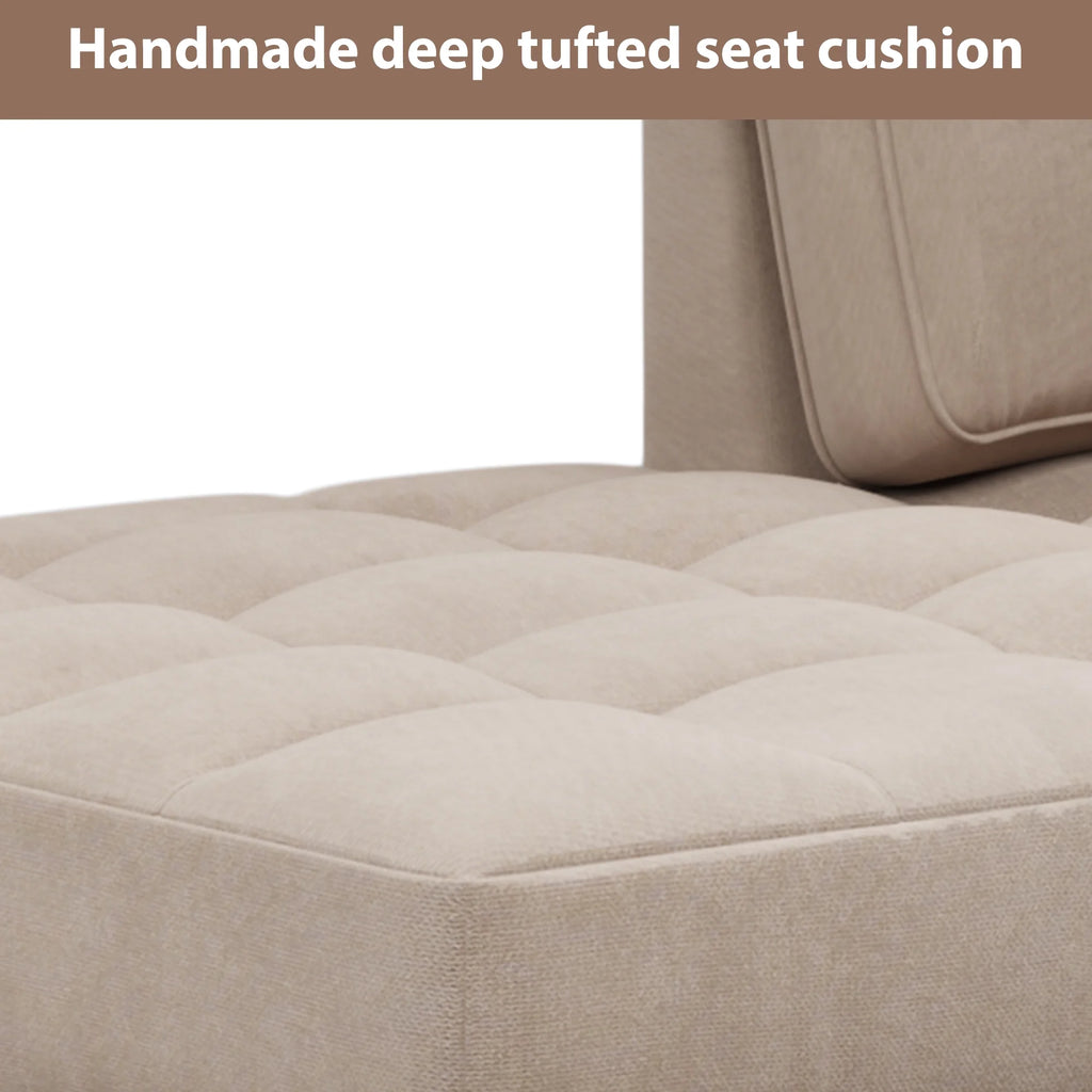 64" Deep Tufted Upholstered Textured Fabric Chaise Lounge with Toss Pillow, Warm Grey G824258