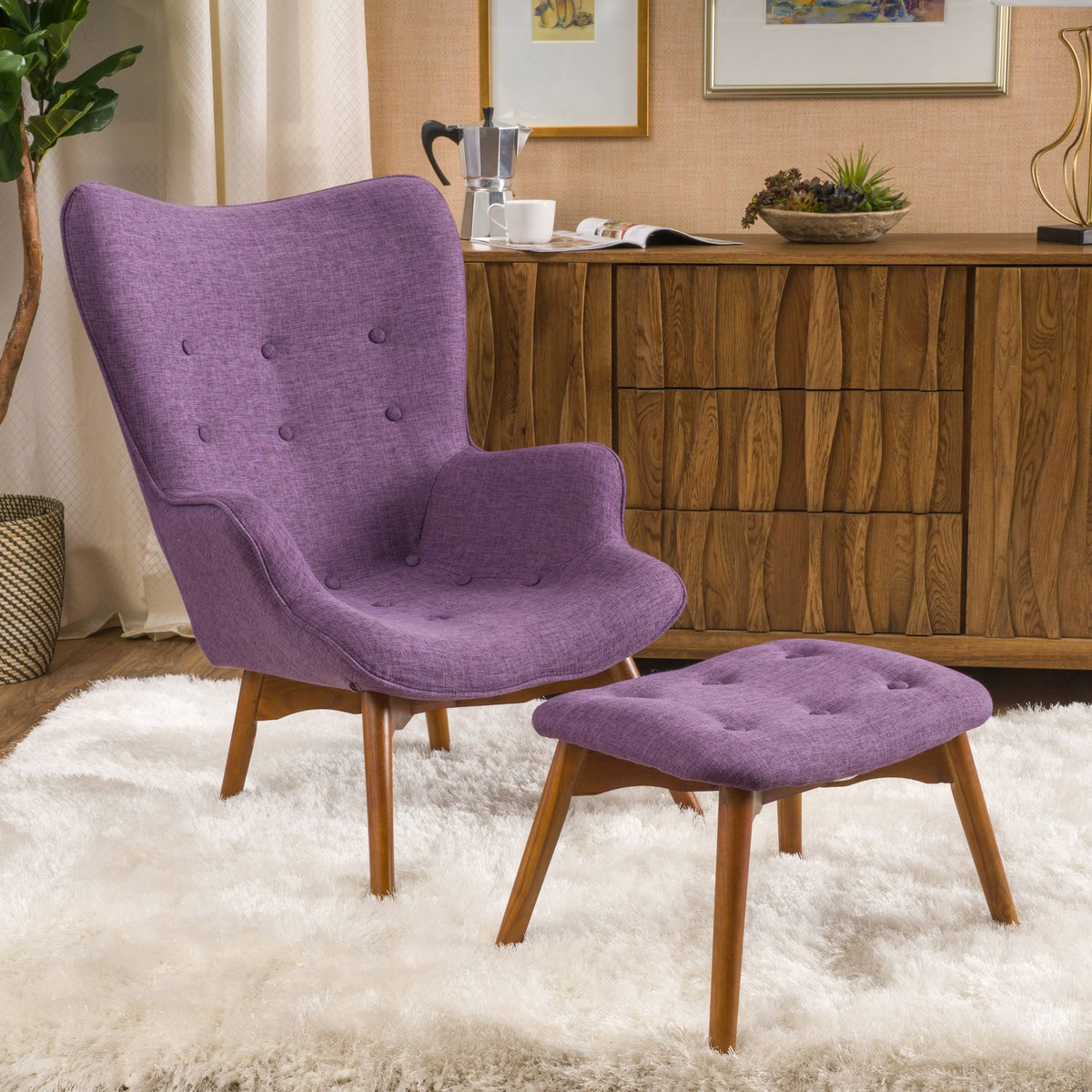 Purple Fabric Contour Chair with Footstool Set F67714