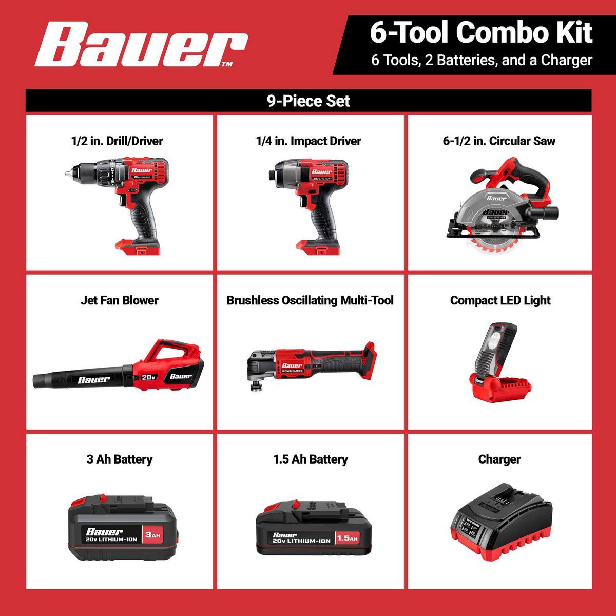 20V Cordless 6-Tool Combo Kit with Battery and Charger J7707